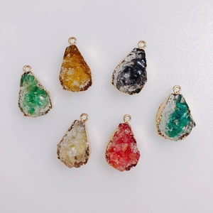 Irregular Waterdrop Resin Druzy Pendant Alloy Gold Plated Edging Teardrop Charms For DIY Necklace Jewelry Making Accessories