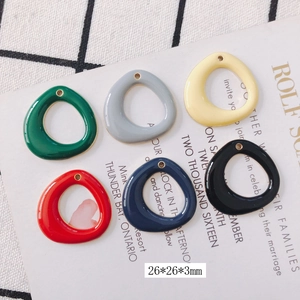 Set of 6 colorful hollow round enamel charms for DIY earrings, 26x26x3mm alloy pendants