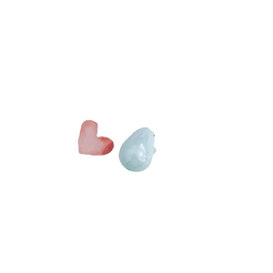 DIY pearl earrings with asymmetric pink heart and light blue teardrop stone pendants