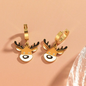 Elegante goldene Weihnachts-Rentier-Ohrringe mit bunten Emaille-Anhängern