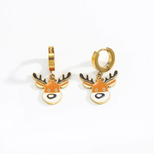 Elegante goldene Edelstahl-Ohrringe mit Weihnachts-Rentier-Anhängern für Damen