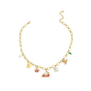 Goldene Weihnachtskette mit Rentier, Weihnachtsmann, Perle und bunten Anhängern
