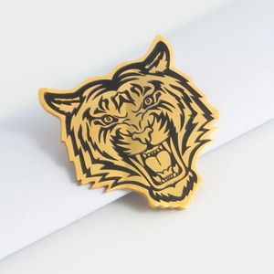 Broche Tête de Tigre en Acier Inoxydable Plaqué Or 18K pour Hommes Femmes Émail Tigre Rugissant Épingle à Revers Bijoux Mode