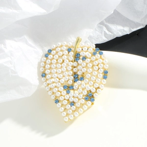 Elegant Leaf Brooch For Women Gold Alloy Inlaid Imitation Artificial Pearl Blue Rhinestone Fashion Jewelry Decorative Pins Accessories