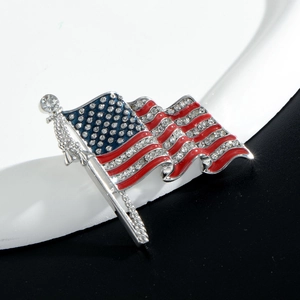 Classic silver US flag brooch with red enamel and sparkling white rhinestones