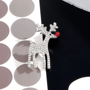 Women Fashion Christmas Reindeer Brooch Pin Silver Alloy Inlaid Rhinestone Red Nose Deer Jewelry For Xmas Holiday Party