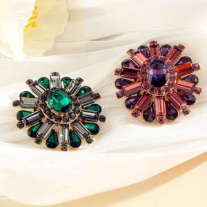 Luxury Vintage Alloy Rhinestone Flower Brooch Pin With Crystal Inlaid Round Floral Bouquet Jewelry For Women Wedding Banquet Party Gift