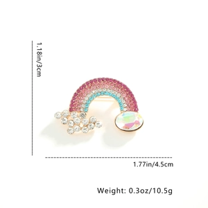 Rainbow brooch dimensions 4.5x3cm with colorful rhinestones and white cloud detail