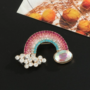 Rainbow cloud brooch with colorful rhinestones and aurora glass on gold metal base