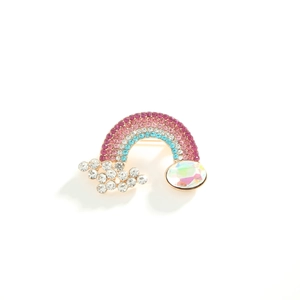 Fashion rainbow cloud brooch with rhinestones and oval gemstone in gold finish