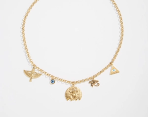 Collar Egipcio de Acero Inoxidable Dorado Vintage para Mujer Collar con Colgante de Pirámide de Ojo de Horus y Ojo Turco de Escarabajo de Resina