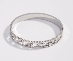 Vintage Stainless Steel Pentagram Cutout Rhinestone Bangle Bracelet For Women Gold Silver Plated Fashion Jewelry Gift