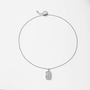 Collana con ciondolo rettangolare bicolore con sole e luna incisi su catena argento