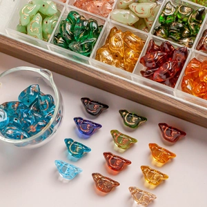 Vintage Czech Glass Bird Beads Double-Sided Traced 3D Animal Beads DIY Bracelet Necklace Earring Jewelry Making Supplies