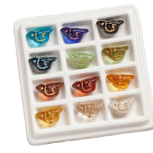 Vintage double-sided glass bird beads with gold-traced details in 12 assorted colors