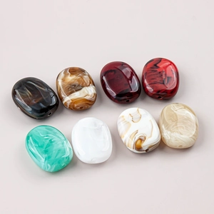 Détails de grandes perles ovales en résine à texture marbrée pour bijoux DIY
