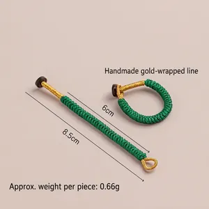 Handmade green Vajra knot charm with gold thread winding in 8.5cm and 6cm sizes
