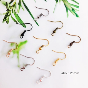 Assorted DIY 20mm metal earring hooks in gold, silver, and rose gold with spring detail