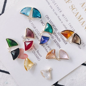 Colorful fan-shaped crystal glass charms with gold metal edges for DIY jewelry making