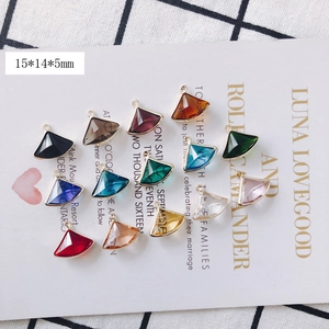 DIY colorful fan-shaped alloy crystal pendants for jewelry making, 15x14x5mm set