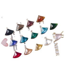 DIY colorful fan-shaped crystal pendants with metal alloy frames for necklaces