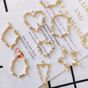 Golden geometric DIY jewelry pendants with white pearls for necklaces and earrings
