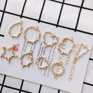 DIY gold plated geometric alloy jewelry charms with white pearls for earrings and necklaces