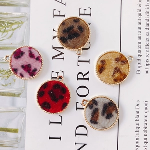 Fashion Round Leopard Print Pendants Alloy Flocking DIY Earring Accessories Vintage Animal Pattern Jewelry Charms For Women