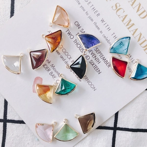 Pendentif en Verre en Forme d'éventail Avec Bordure Métallique Dorée Style Cristal Facetté Accessoires de Bijouterie DIY