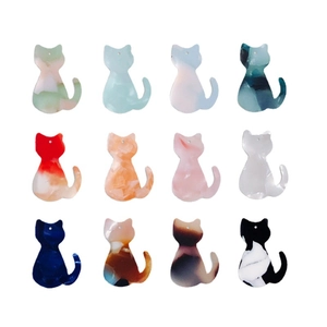 Lot de 12 pendentifs chat en acrylique coloré avec texture marbre pour bijoux DIY