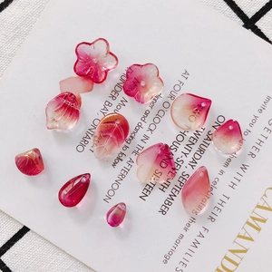 Pink and dark red gradient glass leaf and flower beads for DIY jewelry making