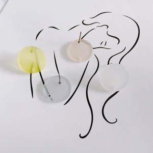 Minimalist colorful acrylic round stud earrings in yellow, pink, grey and white colors