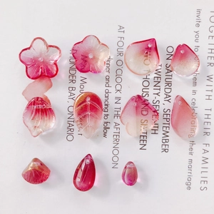 Pink gradient floral leaf Czech crystal glass beads with gold glitter for DIY jewelry