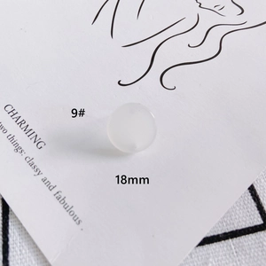 Macro view of 18mm translucent matte round earring accessory on a minimalist card