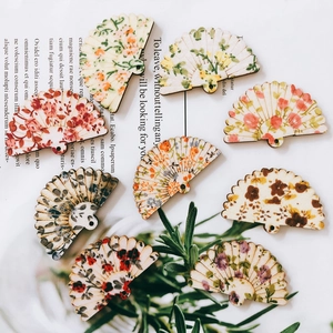 Ciondoli in Legno a Forma di Ventaglio Vintage Con Motivi Floreali per Creazione Gioielli Fai-da-te Artigianali Etnici