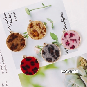 DIY leopard print round alloy charms set for earrings and necklaces 25x28mm size