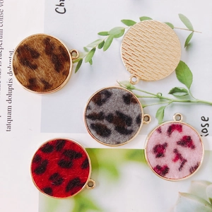 Alloy Faux Fur Leopard Print Circular Pendant DIY Jewelry Accessories For Earrings Necklaces Making Vintage Animal Pattern Charms Women