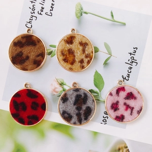DIY leopard print round alloy pendants with gold trim for earring and jewelry making