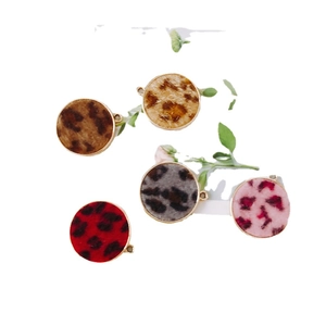 Leopard print round alloy pendants with gold metal frames for DIY earring making