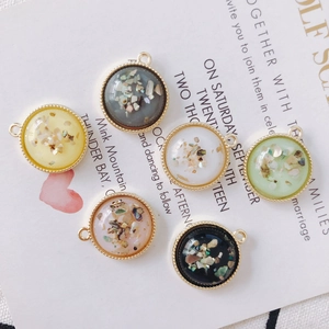 DIY colorful round resin charm pendants with gold metal rings for jewelry making