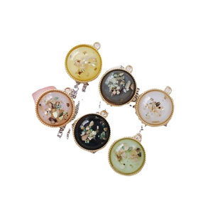 Set of 6 colorful round alloy charms with resin stone inlay for DIY jewelry making