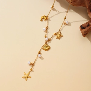 Collier en Acier Inoxydable 304 Thème Océan Avec Breloques Étoile de Mer Coquillage Dauphin Tortue Or Bijoux pour Femmes