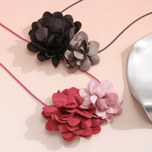 Elegant rose fabric choker necklace with layered floral petals in multiple colors