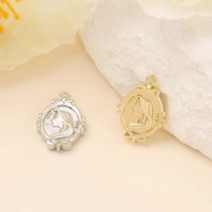 Classical sun goddess embossed metal pendants in gold and silver for DIY jewelry making