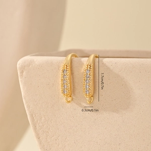 Detailed view of 18K gold plated earring hooks with white zircon inlay and 1.7cm height