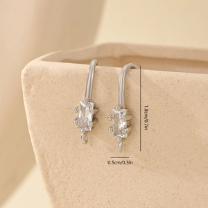 Close-up of silver zircon earring hooks for DIY jewelry, 1.8cm height with dimensions