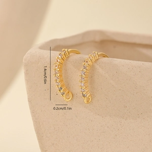 Close-up of gold-plated ear hooks with paved zircons measuring 1.4cm for jewelry DIY