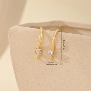 Detailed view of gold-plated earring hooks with zircon stones and size measurements