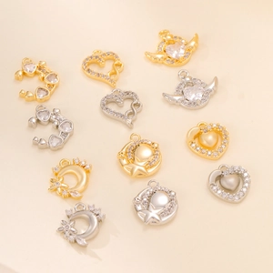 Sparkling zircon heart and moon charms in gold and silver for DIY jewelry making