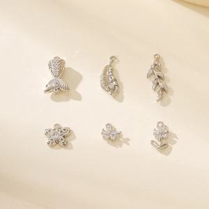 Set of 6 silver geometric pendants with zircon inlays for DIY necklaces and bracelets